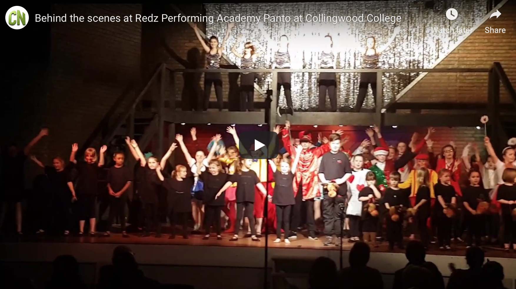 Behind the scenes at Redz Performing Academy Panto at Collingwood College